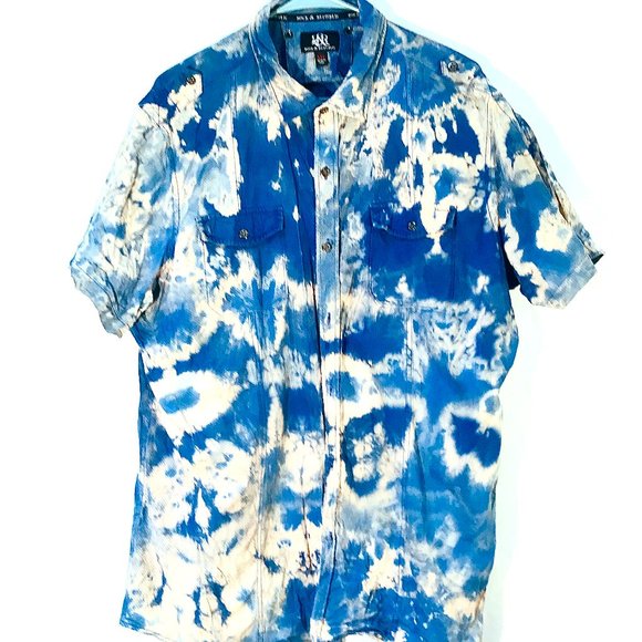 Rock & Republic Other - Rock & Republic shirt Blue Aid Wash Shirt Button Up 2XL XXL Cotton Tie Dye Aloha